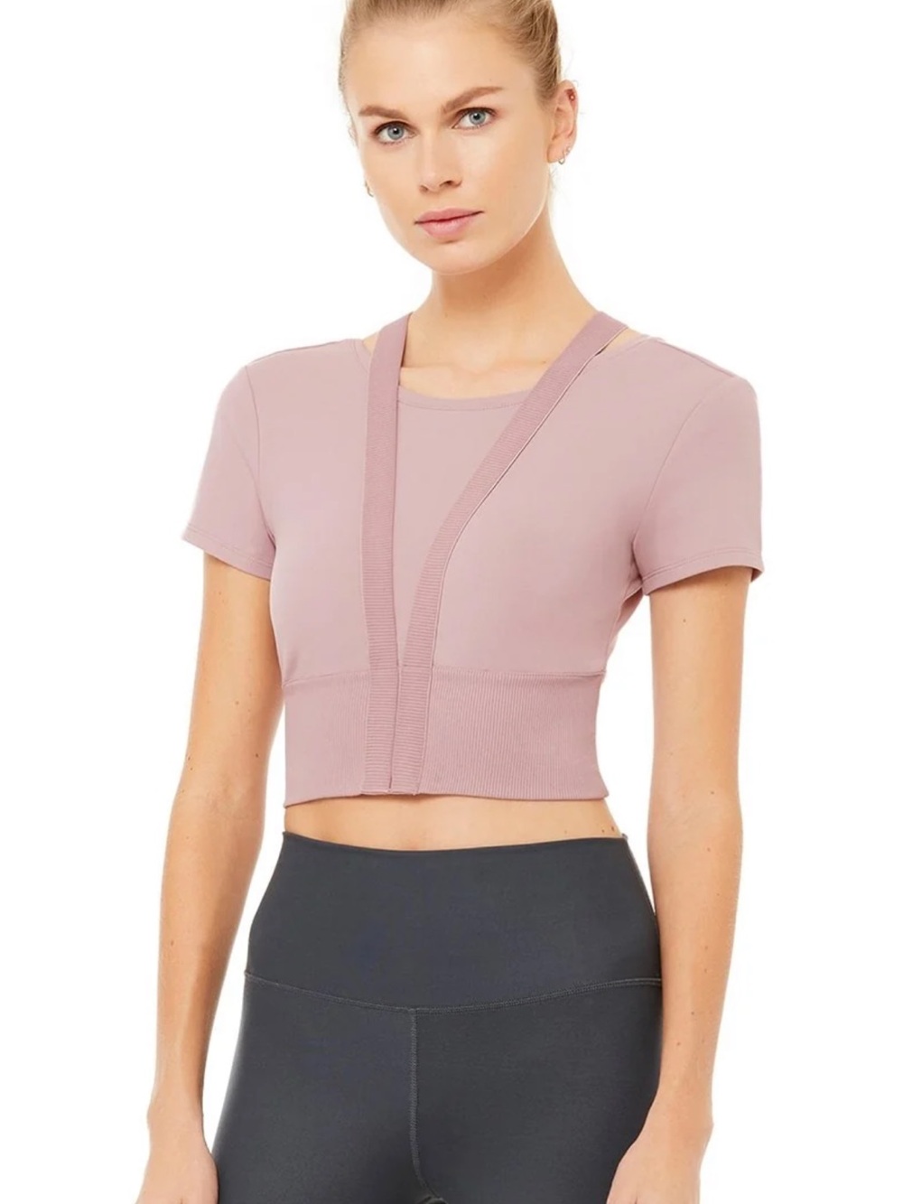 ALO Yoga Mauve Pink Cropped Short Sleeve Performance Top
